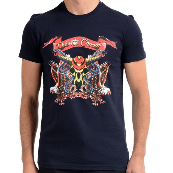 Roberto Cavalli Men's Navy Blue Graphic T-Shirt - Picture 1 of 7